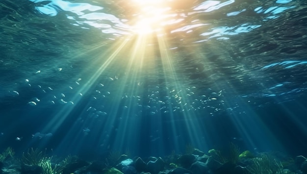 Underwater scene with sun rays