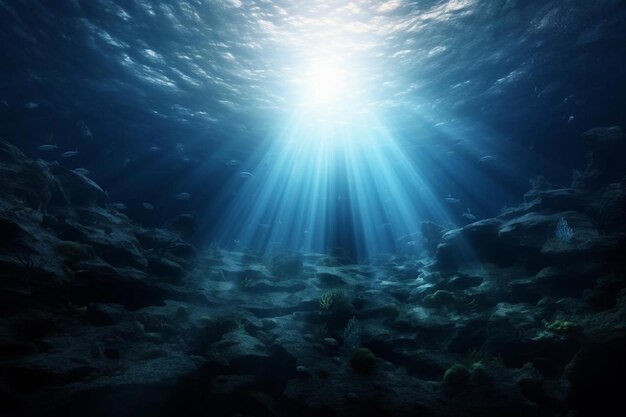 Photo underwater scene with sunlight and the ocean