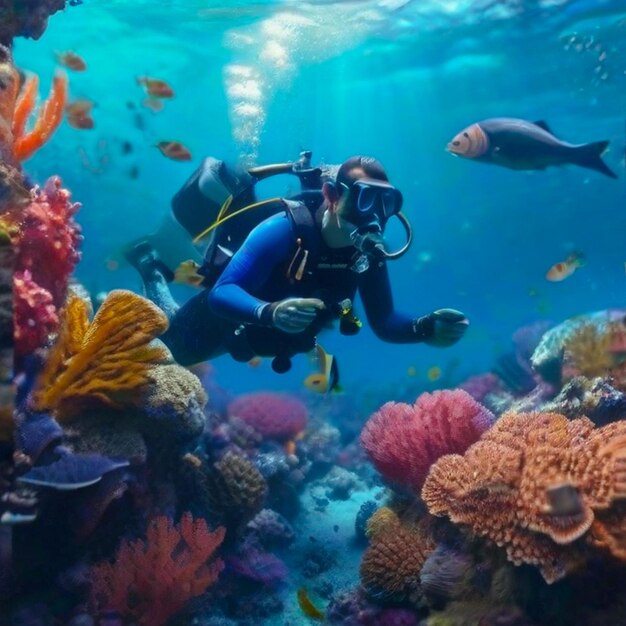 Underwater scuba diving selfie shot