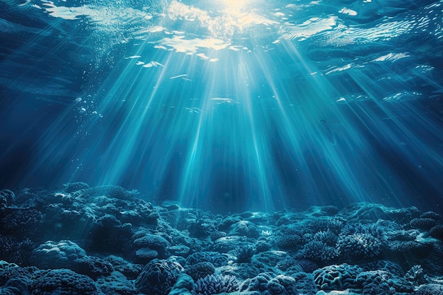 Underwater Sea Deep Abyss With Blue Sun light