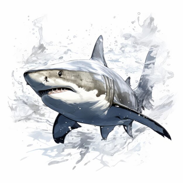 Underwater Serenity Een contourlijnportret van een zwemmende haai in de kunststijl van Buzz Parker en