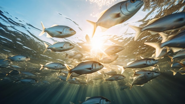 魚の群れの水中撮影美しい自然水中世界のコンセプト