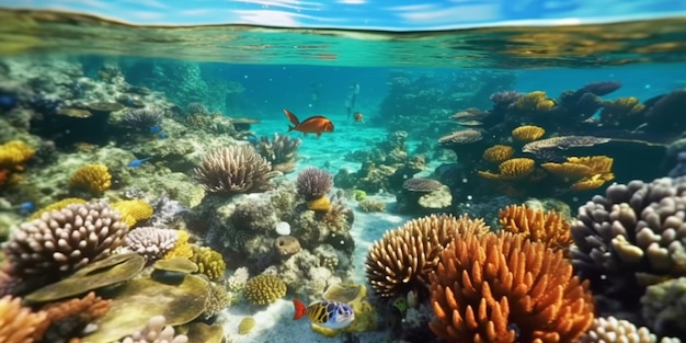 Подводный снимок, демонстрирующий кораллы в водах Карибского моря, созданный искусственным интеллектом