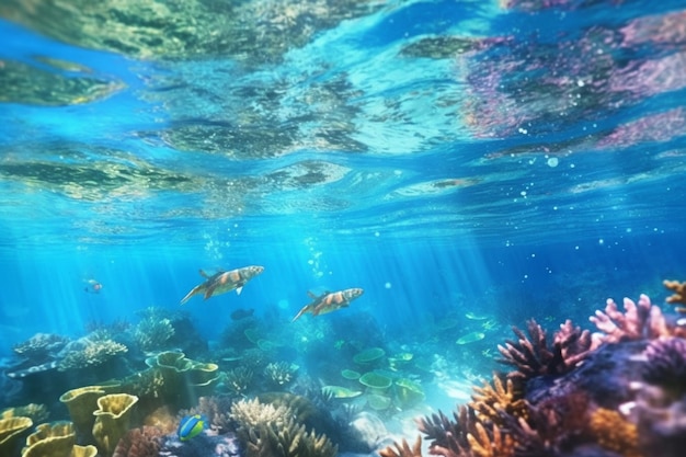 Подводный снимок, демонстрирующий кораллы в водах Карибского моря, созданный искусственным интеллектом