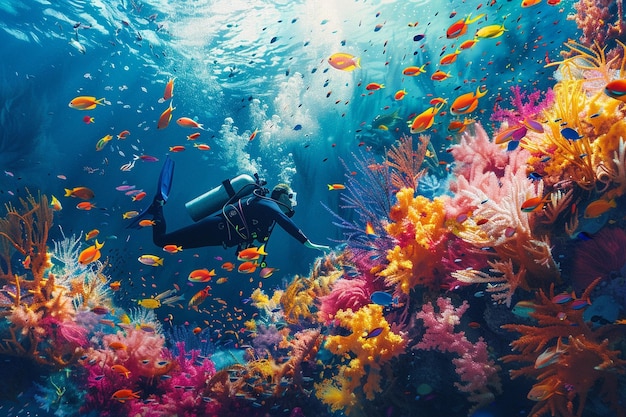 An underwater symphony of colors as a diver explor generative ai