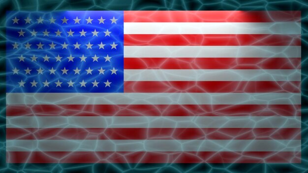 Underwater of USA flag with top light 3D Rendering