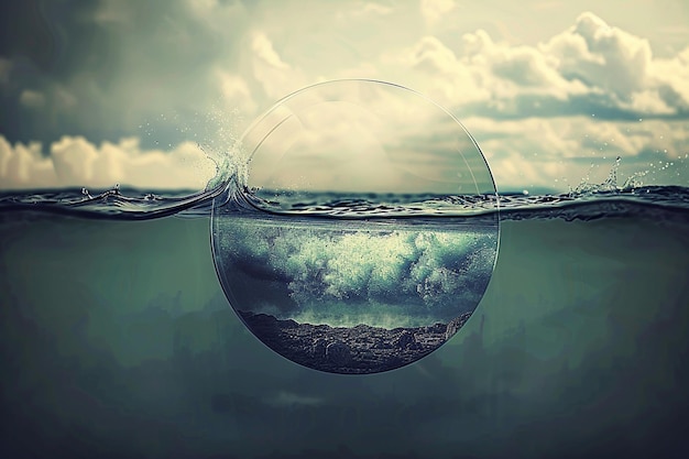 Photo underwater utopia glass ball water revealing world oceans day utopia