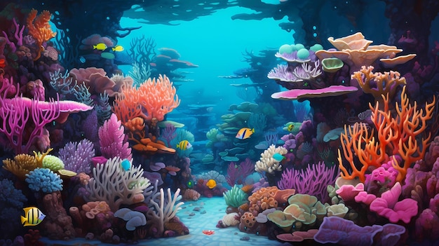 underwater vibrant coral formations resemble the intricate architecture