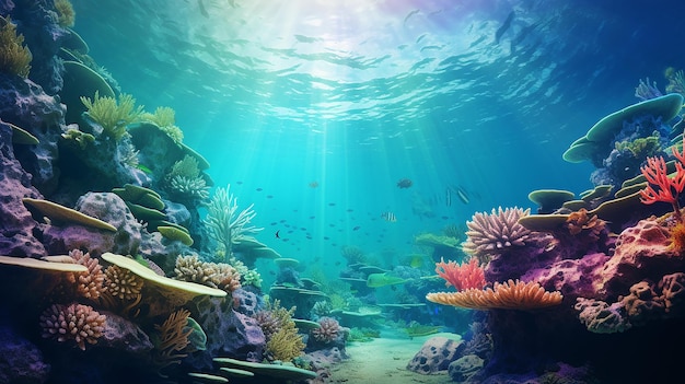 underwater view of the coral reef ecosystem life illustration