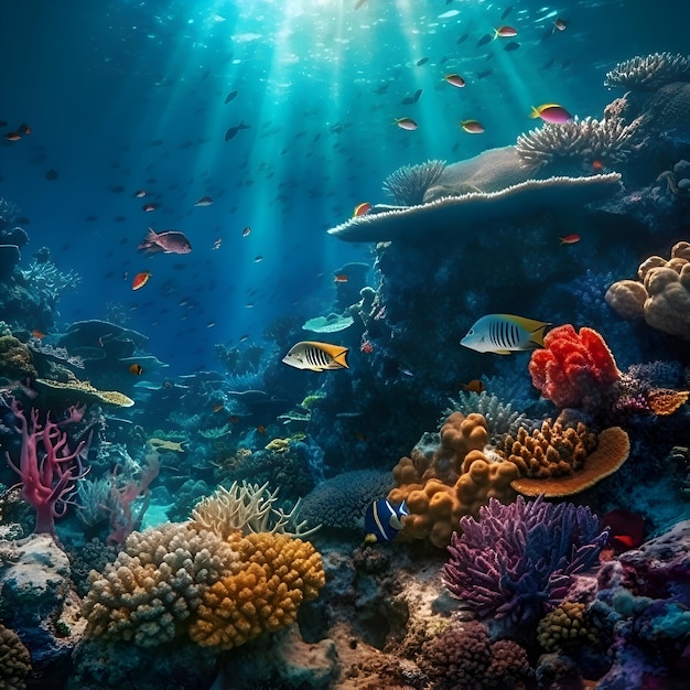 Underwater view of coral reef and tropical fish Underwater world