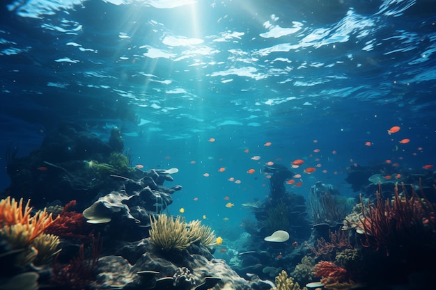 Underwater View of Coral Reef With Fish