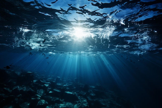 Underwater view of deep blue abyss