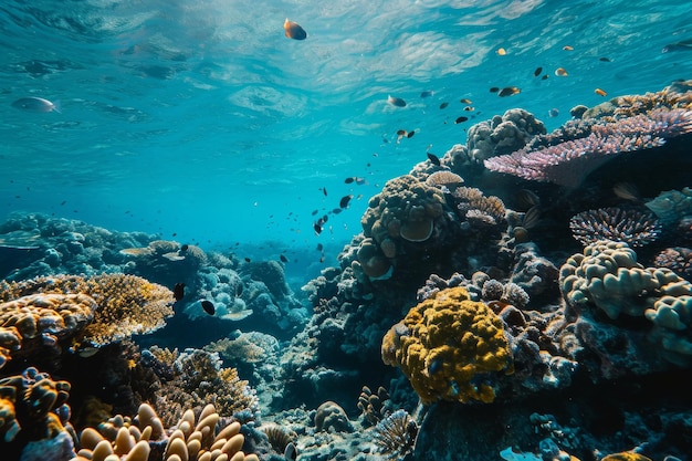 Подводный вид Большого Барьерного Рифа Голубой океанский коралл Квинсленда Аи