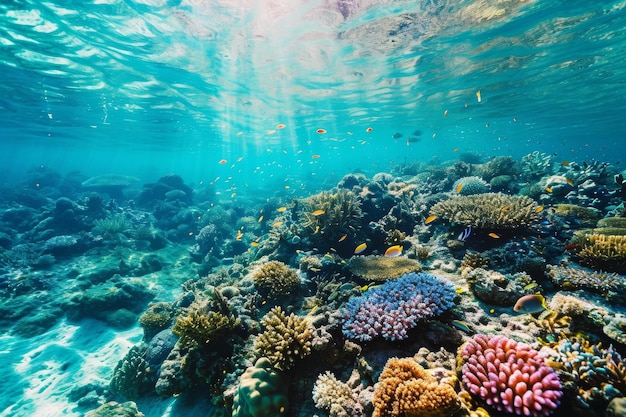 Underwater view of The Great Barrier Reef Underwater serenity meets the vibrant flamboyant life of a coral reef Ai generated