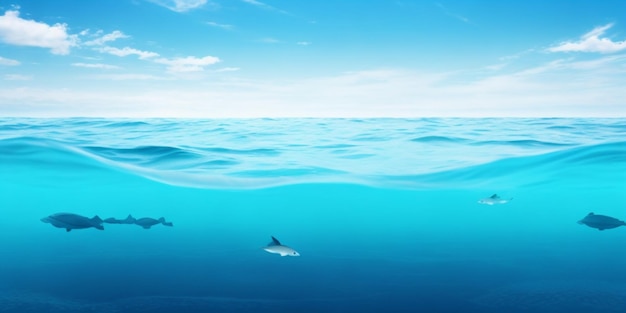 Photo underwater view of the sea and blue sky 3d rendering