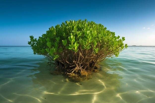 Photo underwater view of a tropical coral reef with seaweed in the ocean