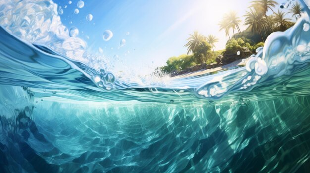 An underwater view of a tropical island in the ocean