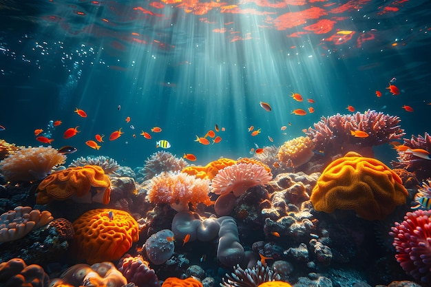 An underwater view of the vibrant coral reefs in the Red Sea