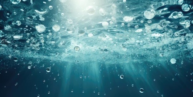 Underwater view of the water with drops