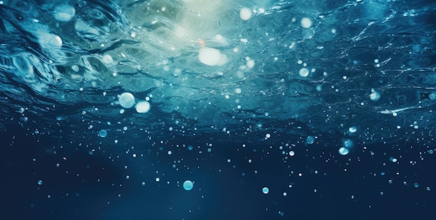 Underwater view of the water with drops