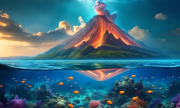 Photo underwater volcanoes in the ocean floor