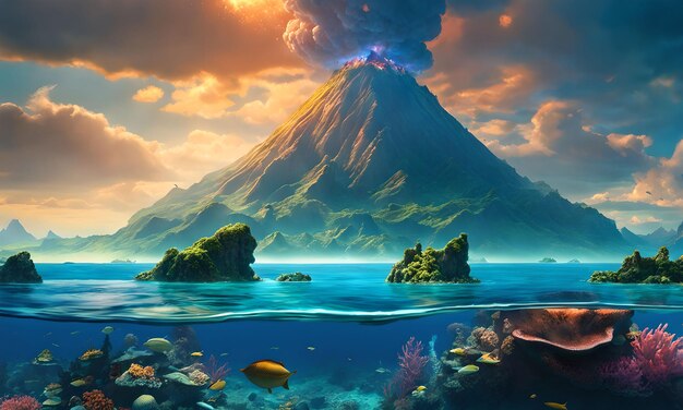 Underwater volcanoes in the ocean floor