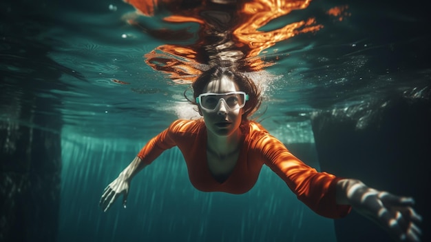 Foto ritratto di una donna sottomarina in piscina