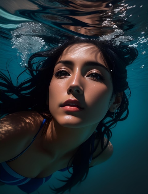 Photo underwater woman portrait