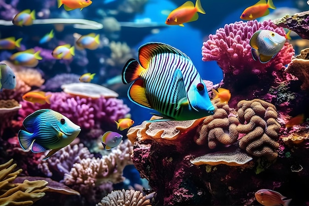 Underwater Wonders Colorful tropical fish swimming in a coral reef Generative ai