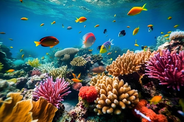 Underwater wonders colorful tropical fish swimming in a coral reef generative ai