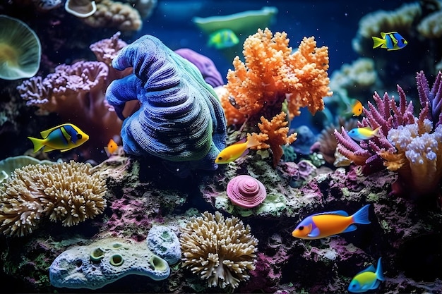 Underwater Wonders Colorful tropical fish swimming in a coral reef Generative ai