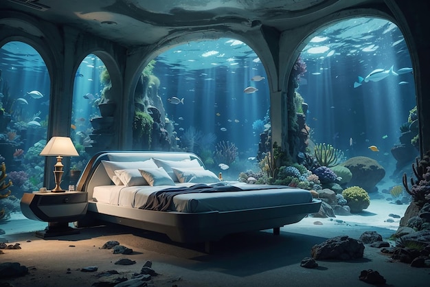 Underwater Wonders Explore the Abyss An Aquatic Futuristic Bedroom