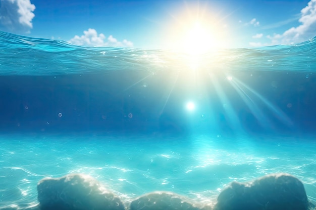 underwater world background with sun flare