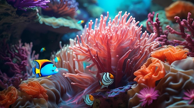 the underwater world of a coral reef in macro