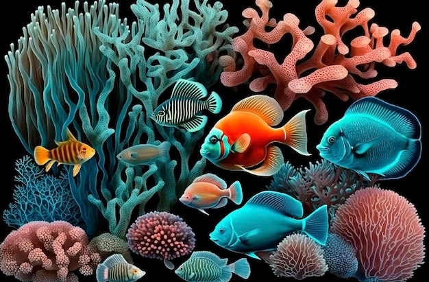 Photo underwater world of fish and corals generative ai