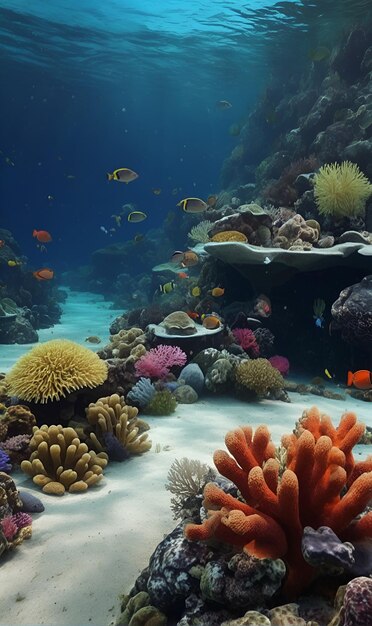 Underwater world fish swim coral growth algae and other inhabitants of the underwater world