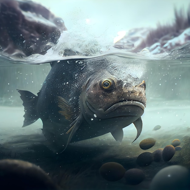 Underwater world Fish in the water 3D illustration