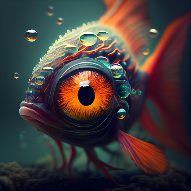 Underwater world Fish with big eyes 3d illustration