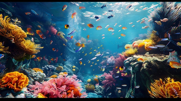 Underwater world full of life and color A beautiful coral reef with a variety of fish and sea life