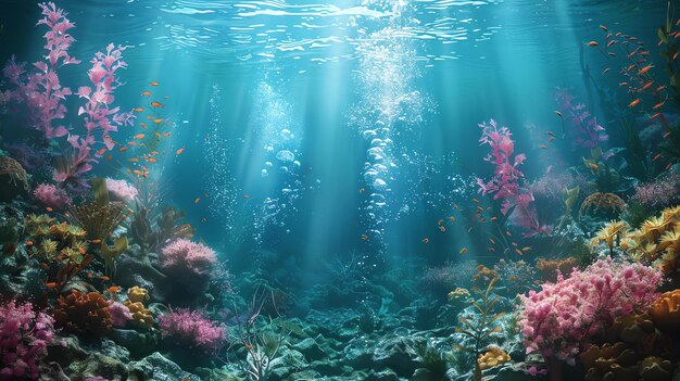 Underwater world full of vibrant colors and life Colorful fishes swim gracefully among beautiful coral reefs creating a mesmerizing scene