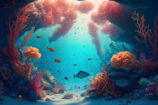 Underwater world in the style of vibrant fantasy landscapes