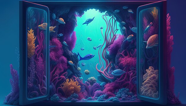 Underwater world window digital art illustration Generative AI