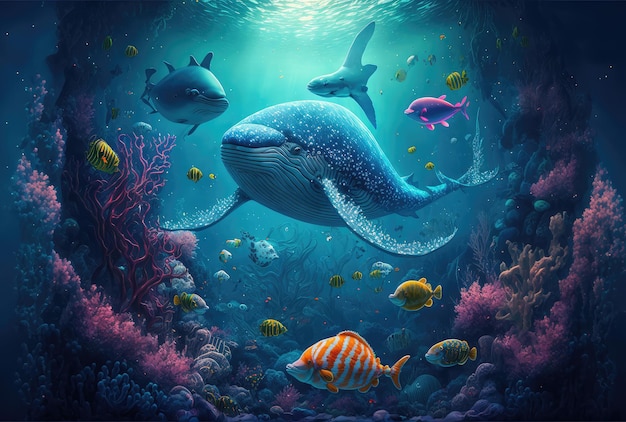 Underwater world with colorful fish Generative AI