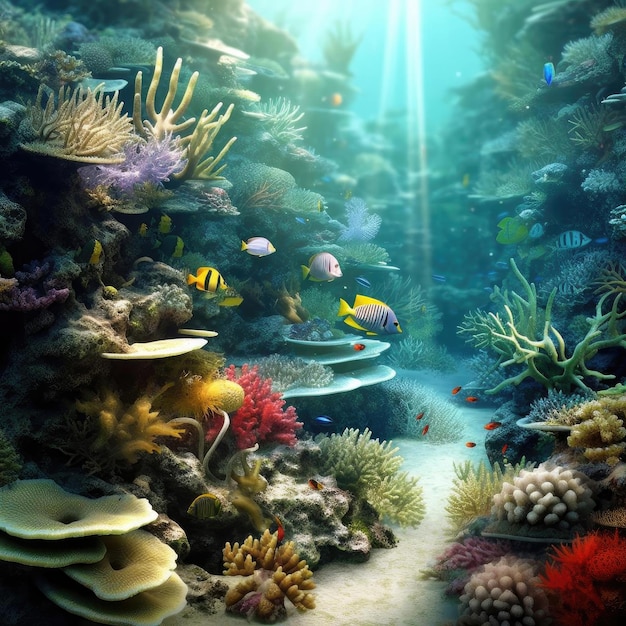海底の世界 珊瑚と熱帯魚