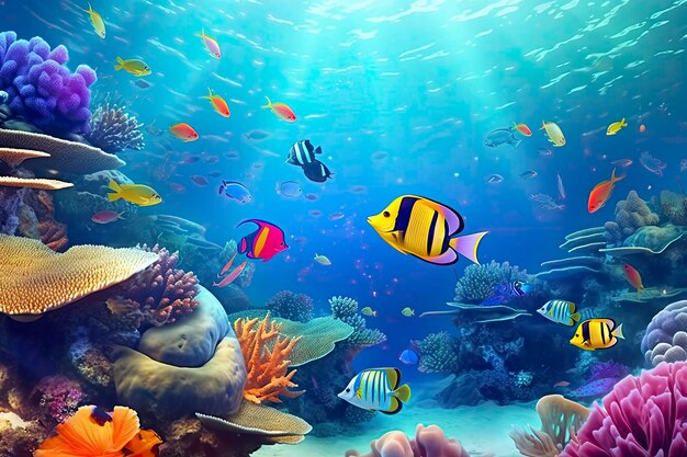 산호와 열대 물고기 들 이 있는 수중 세계