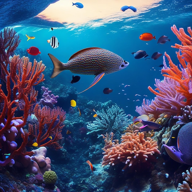 A underwater world with exotic sea creatures