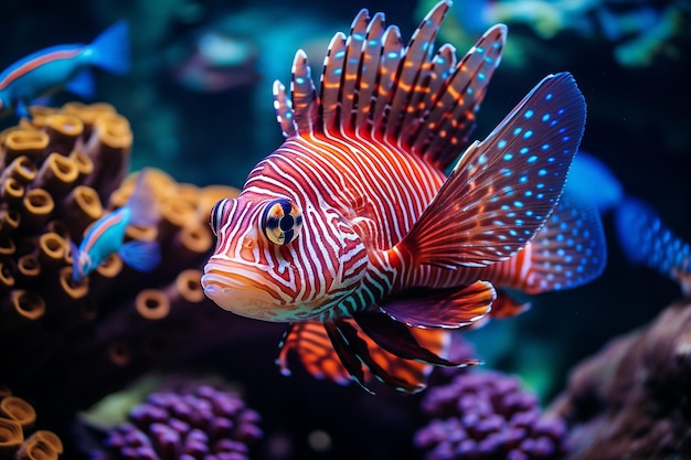 Underwater world with fish and corals