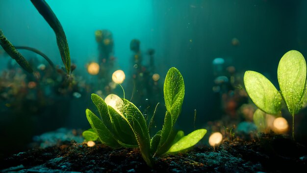 underwater world with realistic plants