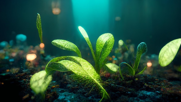 underwater world with realistic plants