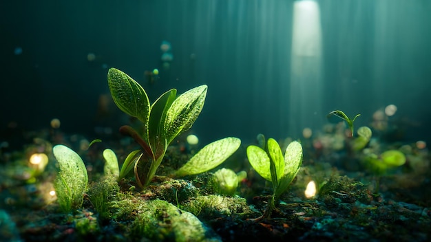 underwater world with realistic plants